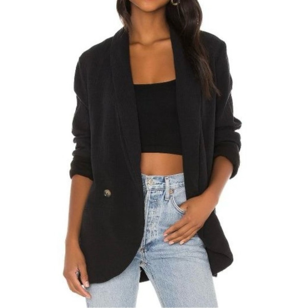 Free People Rowan Blazer 100% Cotton Black Two Front Button Size XS - Picture 2 of 15